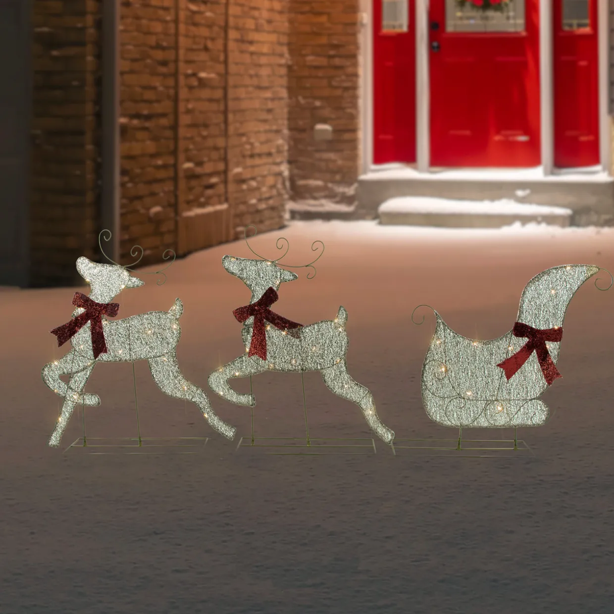 3pc LED Lighted Reindeer and Sleigh Outdoor Christmas Decoration
