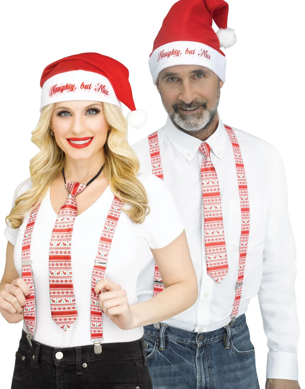 3pc Red and White Reindeer Holly Day Christmas Suspender Kit - One Size Fits Most