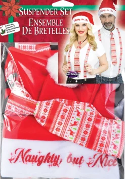 3pc Red and White Reindeer Holly Day Christmas Suspender Kit - One Size Fits Most
