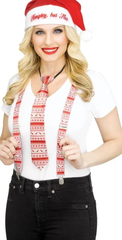 3pc Red and White Reindeer Holly Day Christmas Suspender Kit - One Size Fits Most
