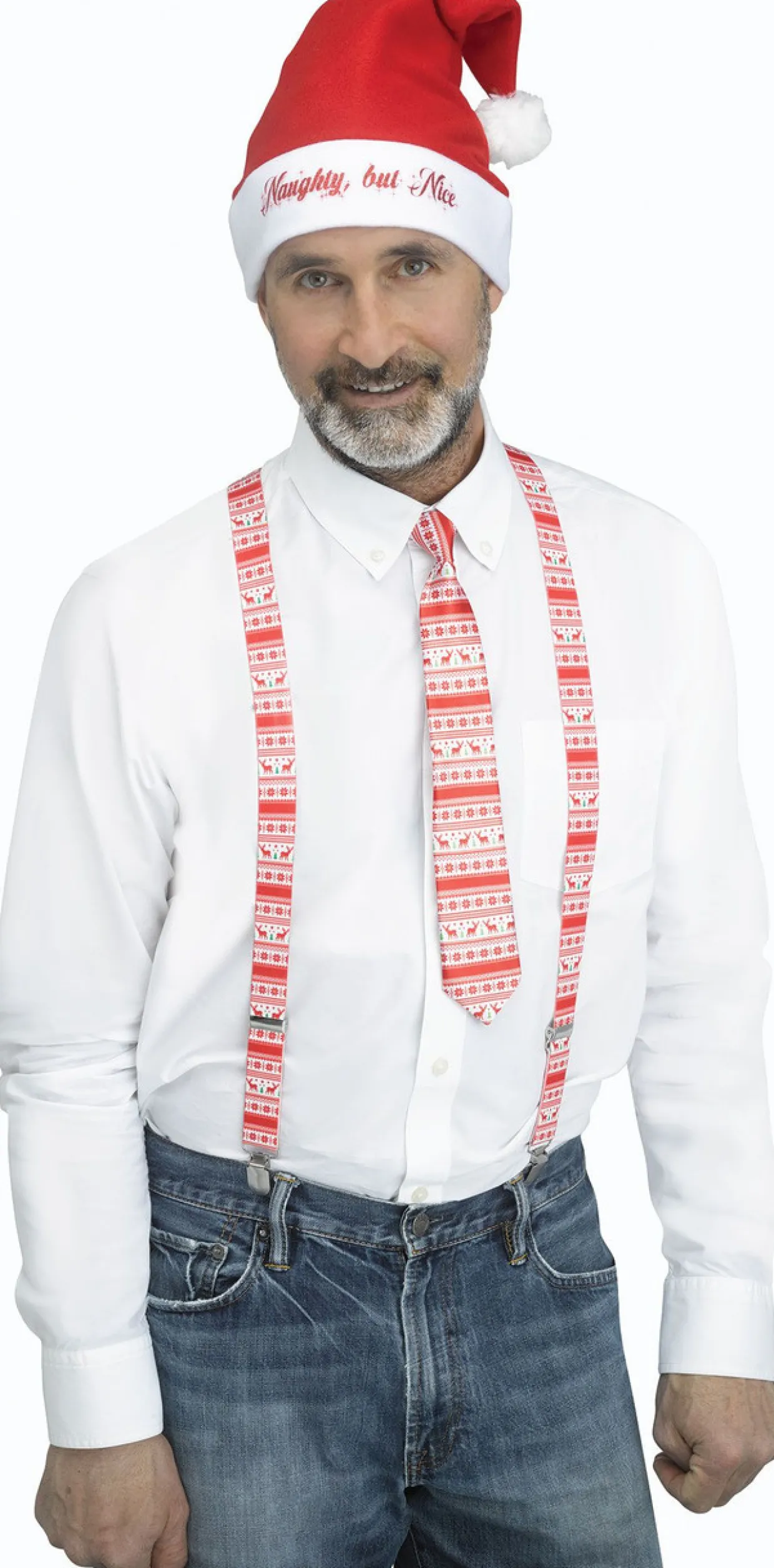 3pc Red and White Reindeer Holly Day Christmas Suspender Kit - One Size Fits Most