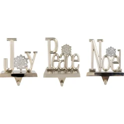 Peace, Joy and Noel Metal Christmas Stocking Holders - 6.5" - Set of 3