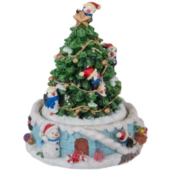Penguins and Christmas Tree Rotating Music Box - 6.5"