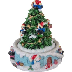 Penguins and Christmas Tree Rotating Music Box - 6.5