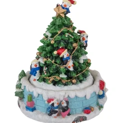 Penguins and Christmas Tree Rotating Music Box - 6.5