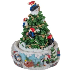 Penguins and Christmas Tree Rotating Music Box - 6.5
