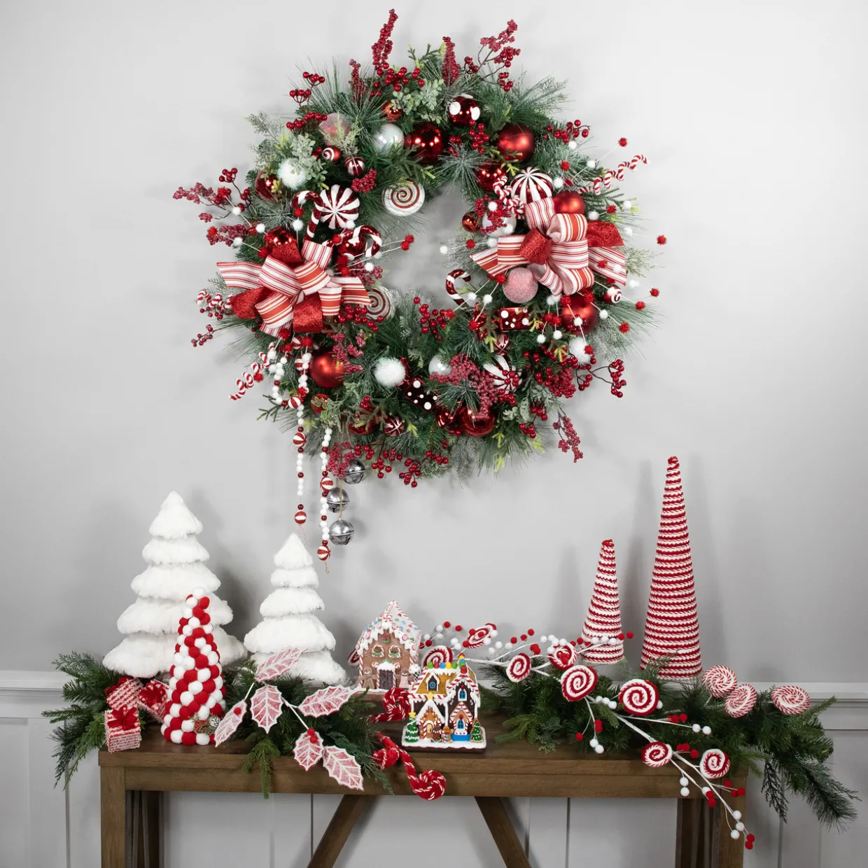 Peppermint Candy Artificial Pine Christmas Wreath - 42" - Unlit