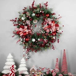 Peppermint Candy Artificial Pine Christmas Wreath - 42