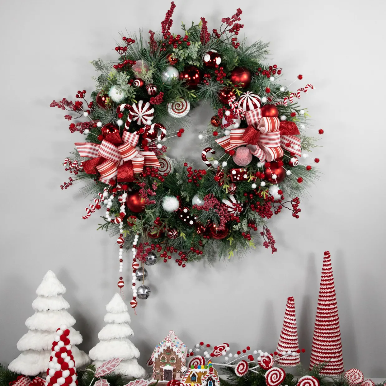 Peppermint Candy Artificial Pine Christmas Wreath - 42" - Unlit