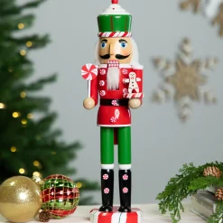 Peppermint Candy Nutcracker Christmas Figure - 15" - Red and Green