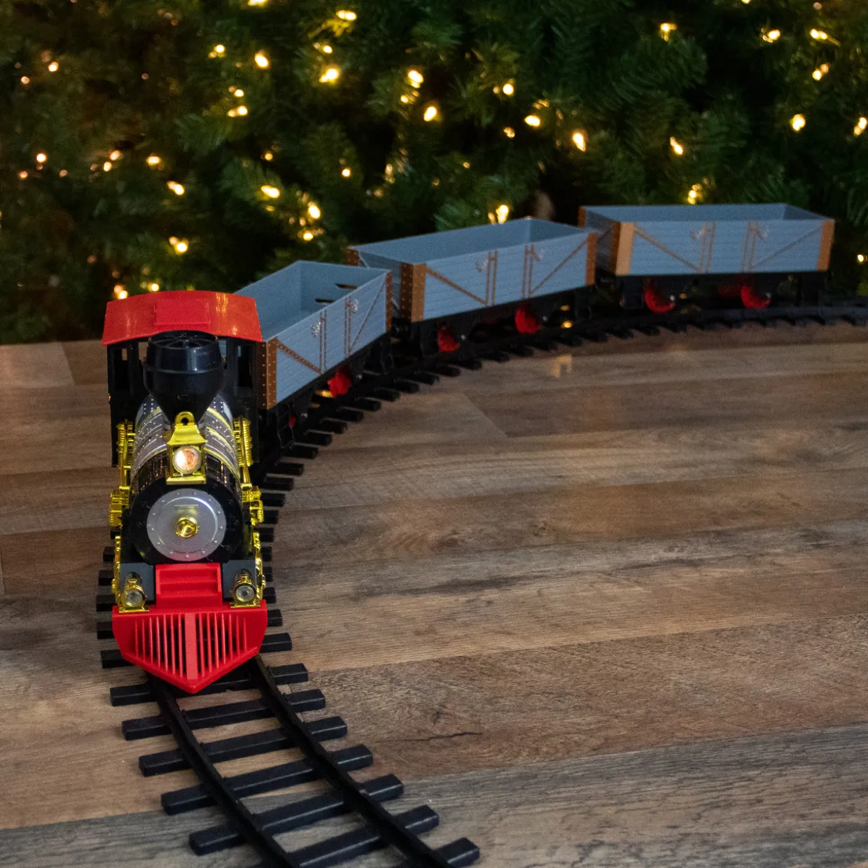20-Piece Battery Operated Red and Gold Animated Classic Christmas Train Set with Sound