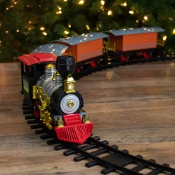 20-Piece Battery Operated Red and Orange Animated Classic Christmas Train Set with Sound