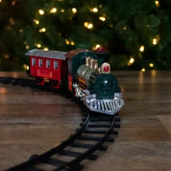 8-Piece Battery Operated Red and Green Animated Classic Train Set with Sound