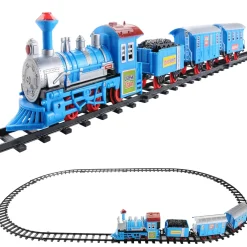 14-Piece Blue Lighted and Animated Classic Cartoon Train Set with Sound