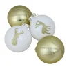 4-Piece Champagne Gold and White Striped Deer Christmas Glass Ball Ornaments 3.5" (90mm)