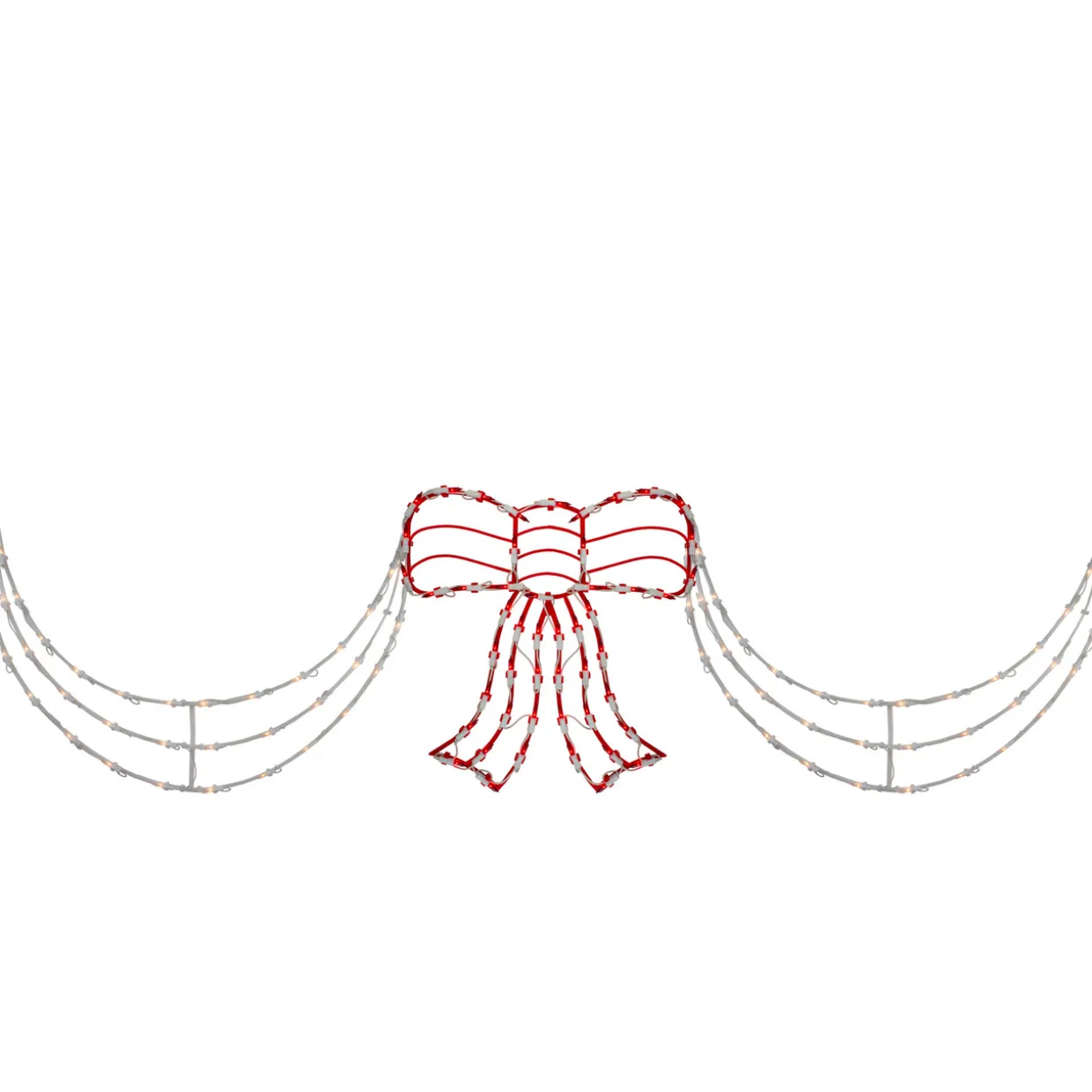 3-Piece Lighted Red and White Bow and Swag Christmas Decoration