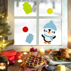 11-Piece Penguin and Presents Gel Christmas Window Clings