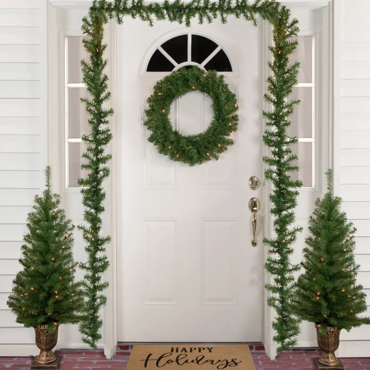 5-Piece Pre-Lit Artificial Wolcott Spruce Christmas Entryway Set