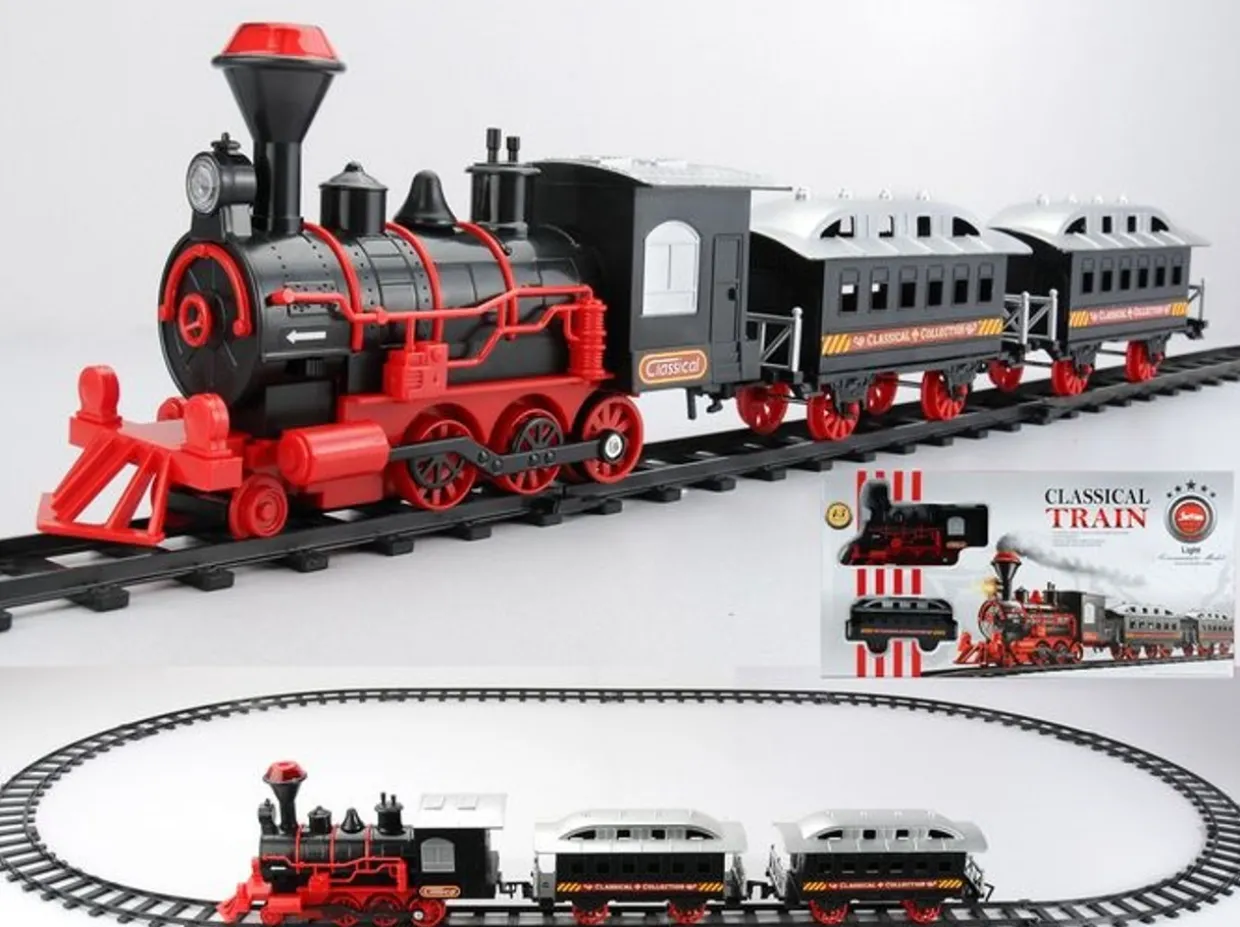 13-Piece Red and Black Battery Operated Lighted and Animated Train Set with Sound