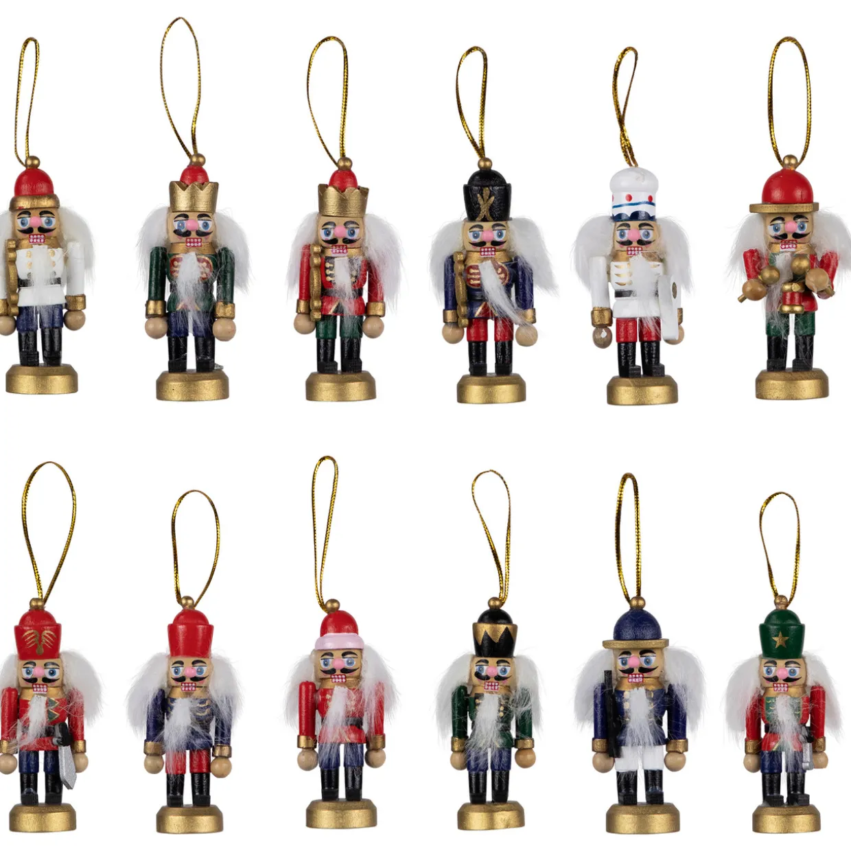 12-Piece Red and Blue Mini Christmas Nutcracker Ornament Set 3.25"