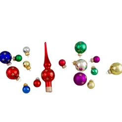 16-Piece Set of Assorted Multi-Color Glass Ball Christmas Ornaments with Tree Topper
