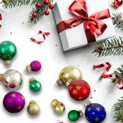 16-Piece Set of Assorted Multi-Color Glass Ball Christmas Ornaments with Tree Topper