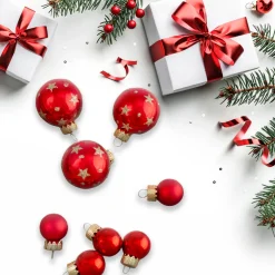 16-Piece Set of Assorted Red Glass Christmas Ball Ornaments with Tree Topper