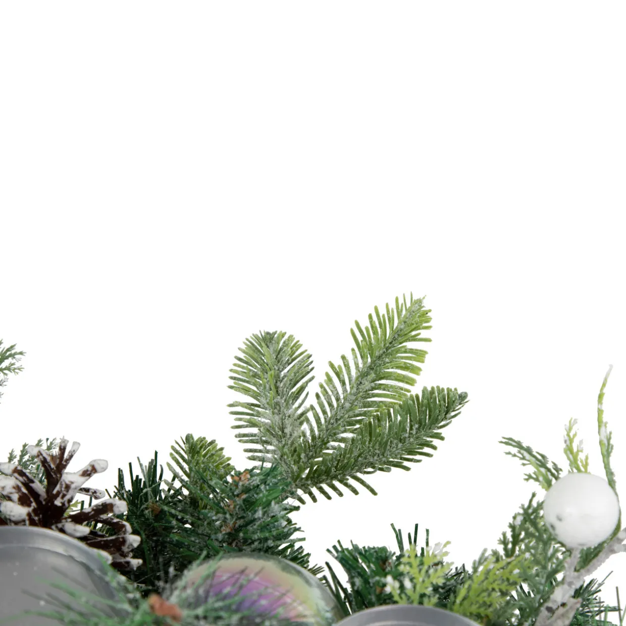 Pine and Berries Triple Candle Holder with Iridescent Christmas Ornaments - 32"