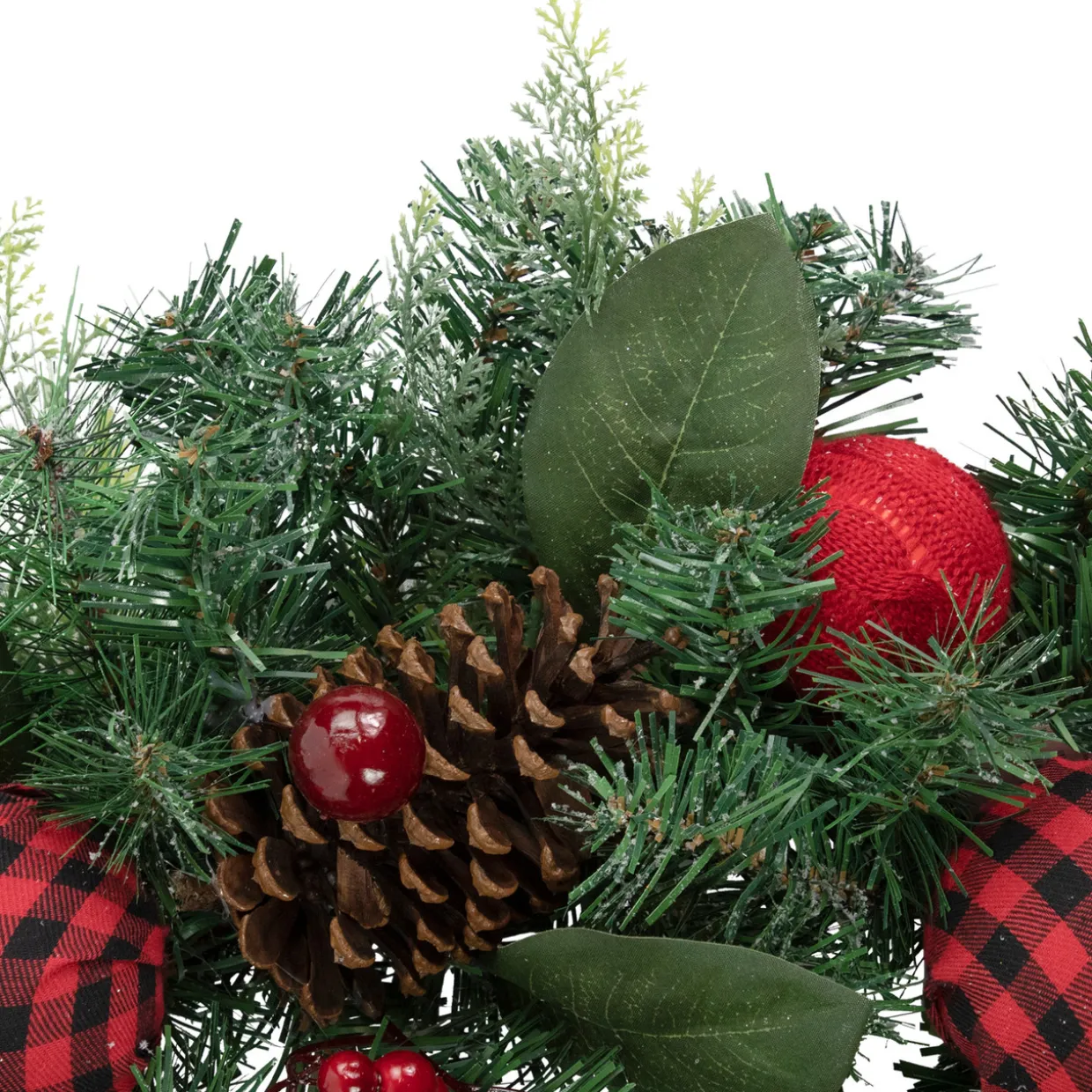 Pine Artificial Christmas Wreath with Bows and Plaid Ornaments - 24" - Unlit