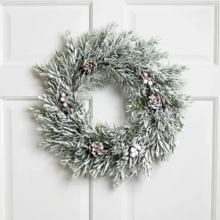 Pine Cones and Berries Flocked Pine Artificial Christmas Wreath - 20" - Unlit