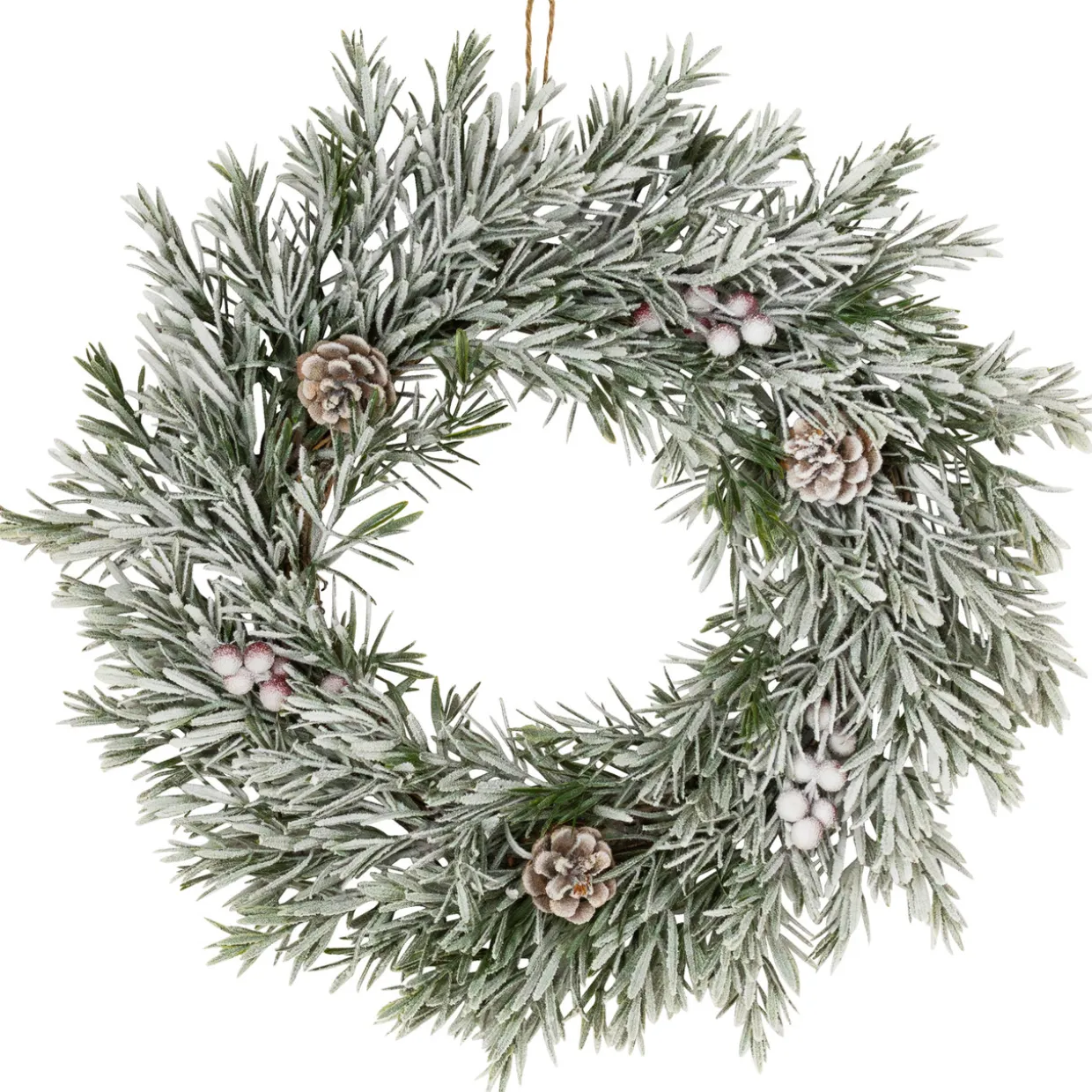 Pine Cones and Berries Flocked Pine Artificial Christmas Wreath - 20" - Unlit