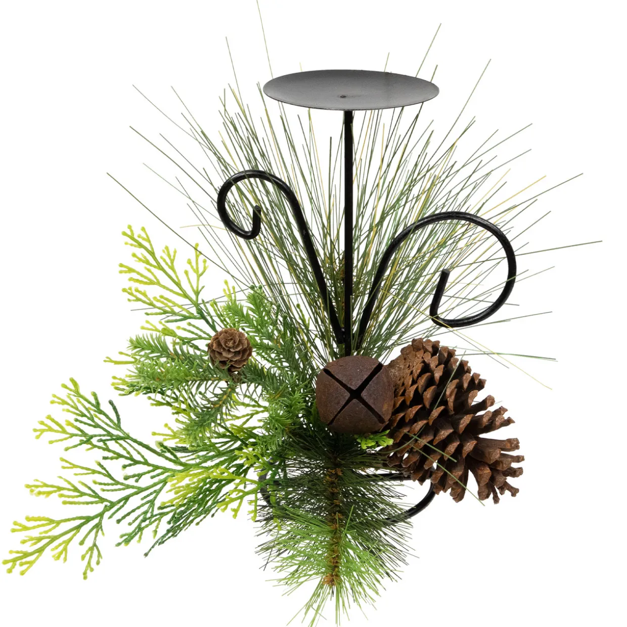 Pine Cones and Jingle Bell Christmas Pillar Candle Holder - 10"