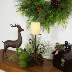 Pine Cones and Jingle Bell Christmas Pillar Candle Holder - 10
