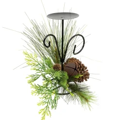 Pine Cones and Jingle Bell Christmas Pillar Candle Holder - 10
