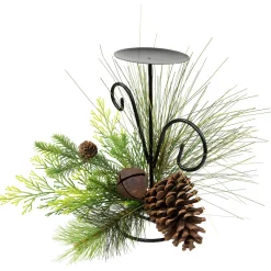 Pine Cones and Jingle Bell Christmas Pillar Candle Holder - 10