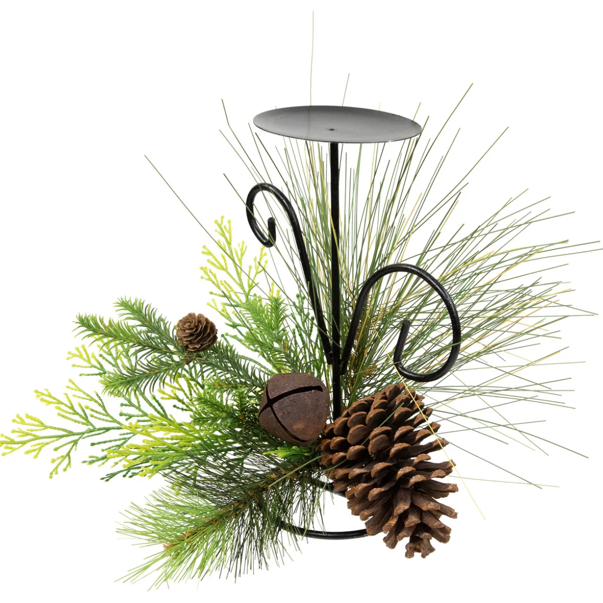 Pine Cones and Jingle Bell Christmas Pillar Candle Holder - 10"