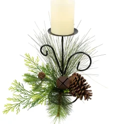 Pine Cones and Jingle Bell Christmas Pillar Candle Holder - 10