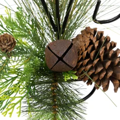 Pine Cones and Jingle Bell Christmas Pillar Candle Holder - 10