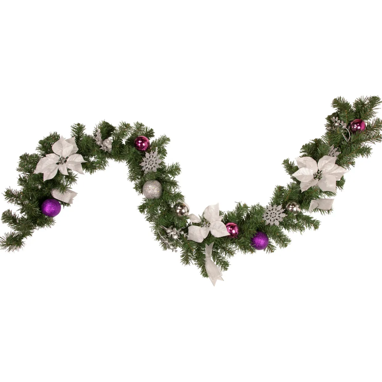 Pine Foliage Poinsettia and Snowflake Artificial Christmas Garland - 6' x 9" - Unlit