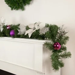 Pine Foliage Poinsettia and Snowflake Artificial Christmas Garland - 6' x 9" - Unlit