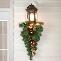 Pine Foliage with Ornaments Artificial Christmas Teardrop Swag - 30" - Unlit