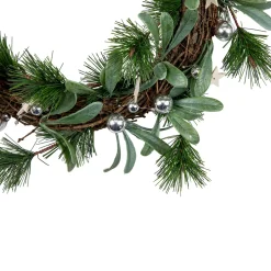 Pine Needle and Silver Ball Ornament Artificial Christmas Wreath, 12-Inch, Unlit