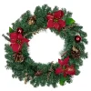 Pine, Poinsettia, Berry and Pine Cone Artificial Christmas Wreath, 24-Inch, Unlit