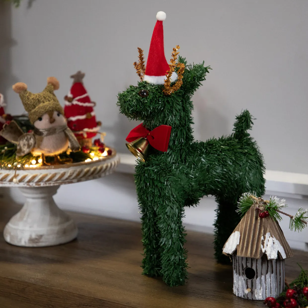 Pine Reindeer with Bell Artificial Christmas Decoration - 12"