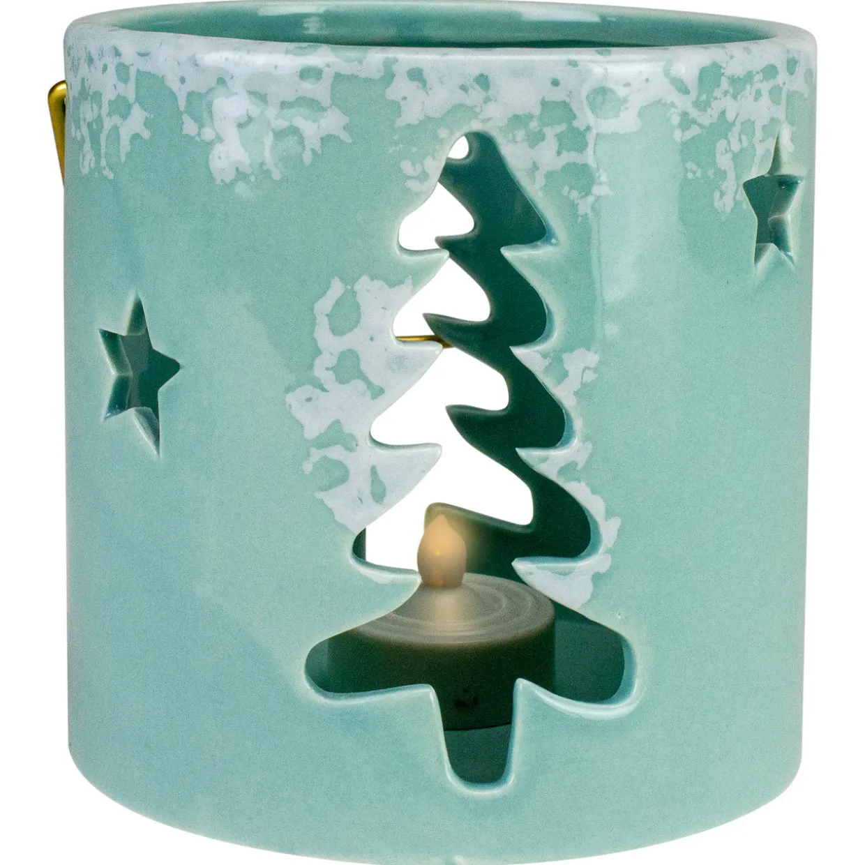 Pine Tree and Star Cutout Tea Light Christmas Candle Holder - 4.25" - Green
