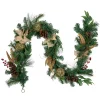Pine with Burlap Poinsettias and Jute Ornaments Christmas Garland - 6' x 10" - Unlit