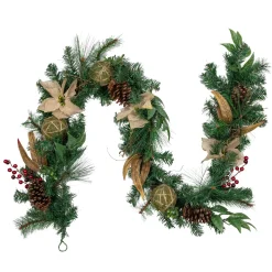 Pine with Burlap Poinsettias and Jute Ornaments Christmas Garland - 6' x 10" - Unlit