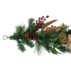Pine with Burlap Poinsettias and Jute Ornaments Christmas Garland - 6' x 10
