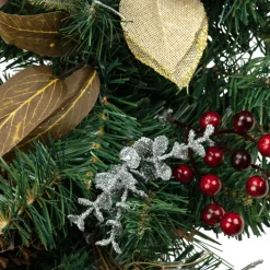 Pine with Burlap Poinsettias and Jute Ornaments Christmas Garland - 6' x 10