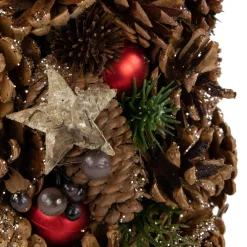 Pinecone, Berry and Star Cutouts Christmas Cone Tree Decoration - 17"